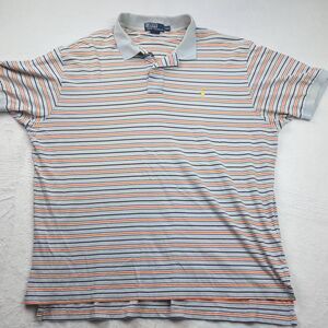 Polo Ralph Lauren Blue Label 100% Cotton Blue‎ Orange Striped Polo Shirt Sz XXL